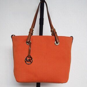 Michael Kors Canvas Leather Trim Handbag Purse in Orange